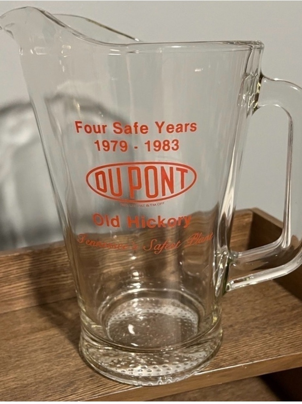 🩷 Vintage Dupont Clear Glass Pitcher with Orange Logo - Old Hickory